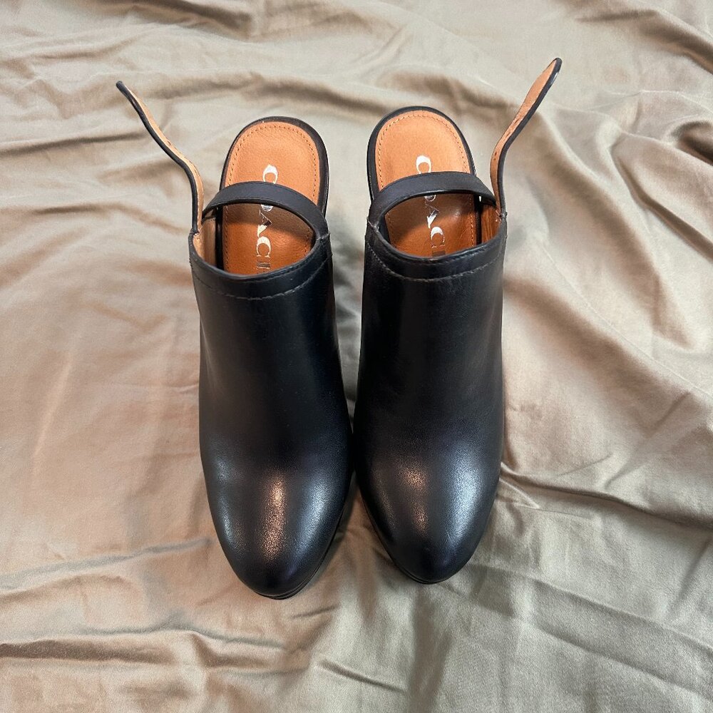 Coach Black Leather Platform Clog Heels – Size 6.5 – Like New